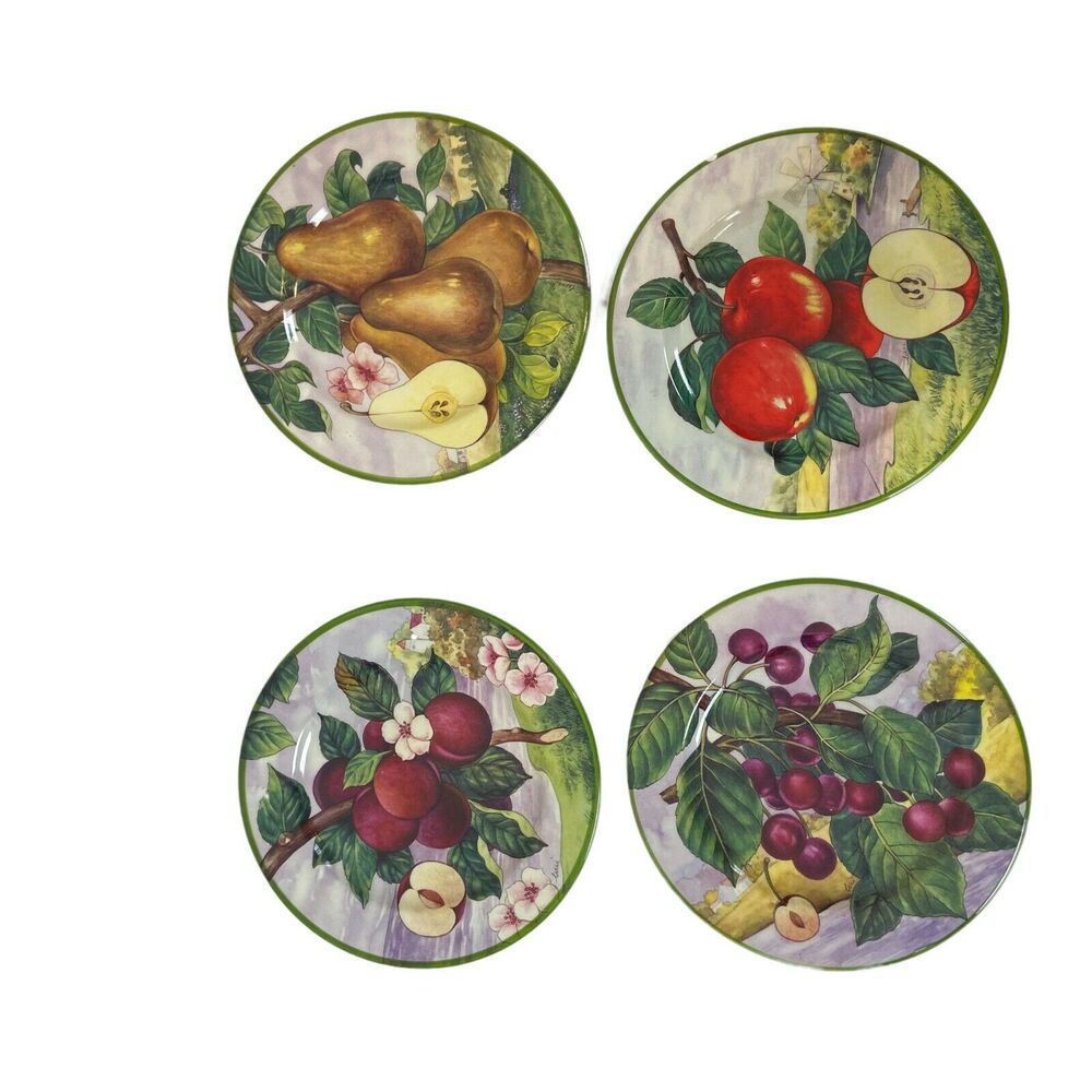 Fruit Plates Villa D’este Multicolor Hand Painted Ceramic Decorative Set Of 4